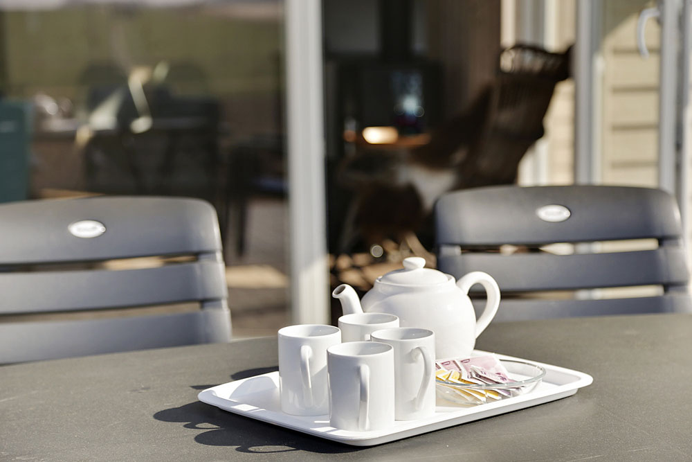 Genießen Sie einen Grillabend auf der Terrasse des Luxusferienhauses Nr. 349 in Lolland/Falster/Mön
