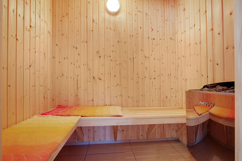 Genießen Sie die heiße Sauna im Luxusferienhaus Nr. 370 für 20 Personen