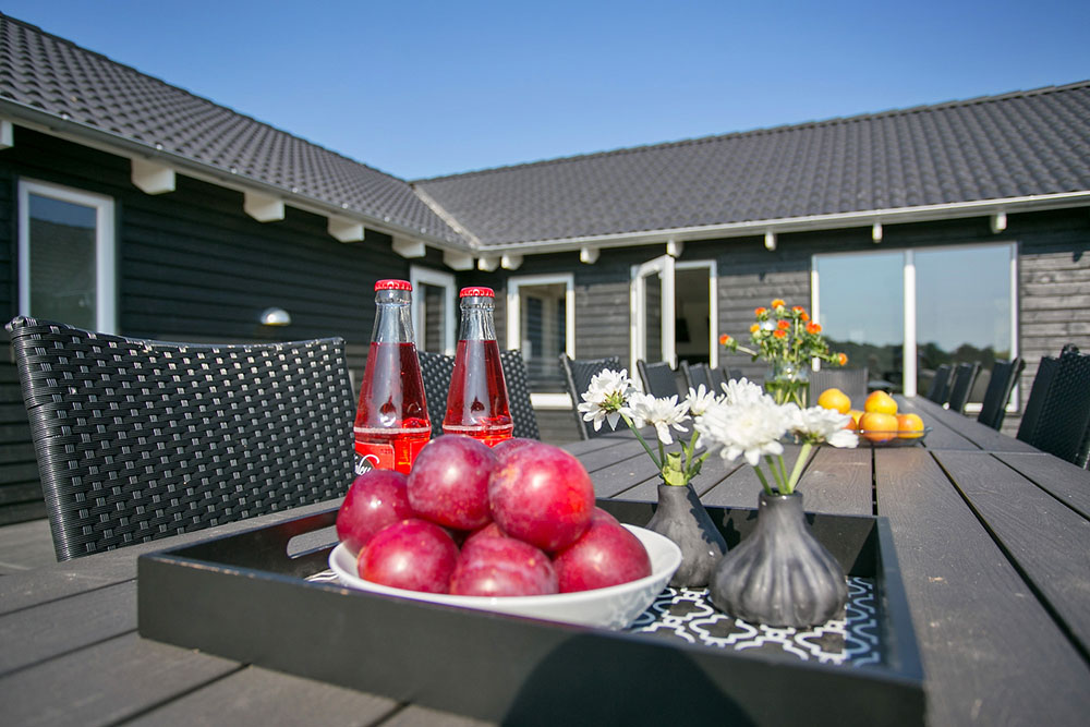 Genießen Sie einen Grillabend auf der Terrasse des Luxusferienhauses Nr. 376 in Nordseeland