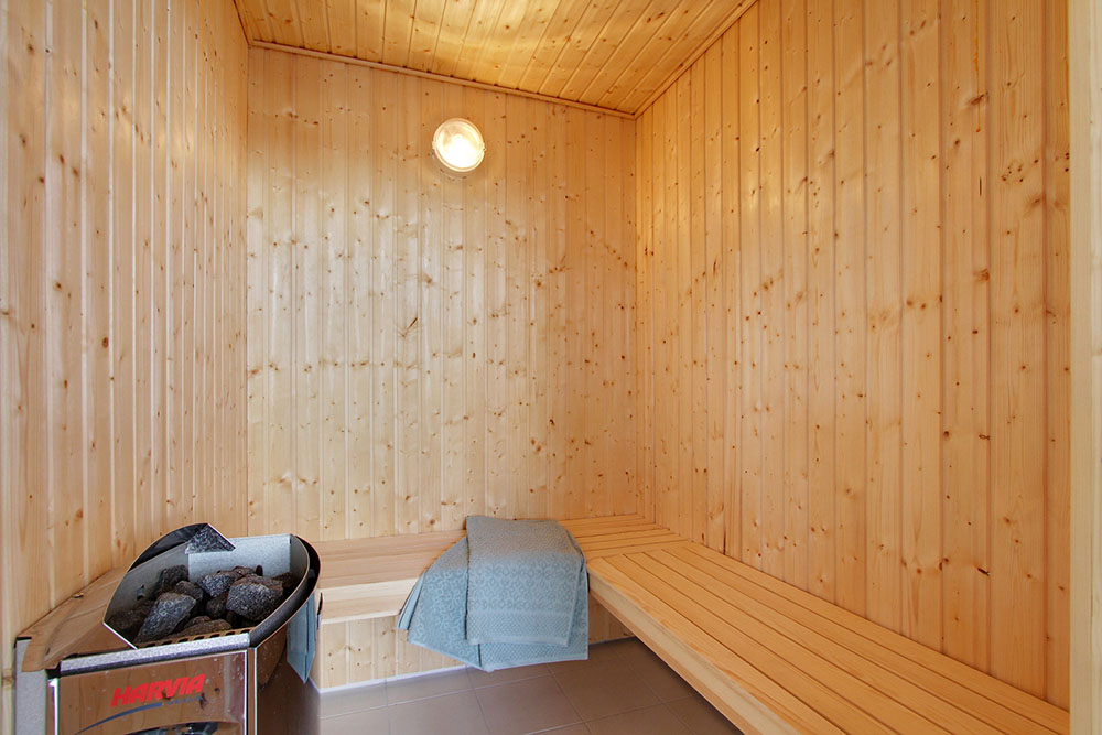 Genießen Sie die heiße Sauna im Luxusferienhaus Nr. 383 für 18 Personen