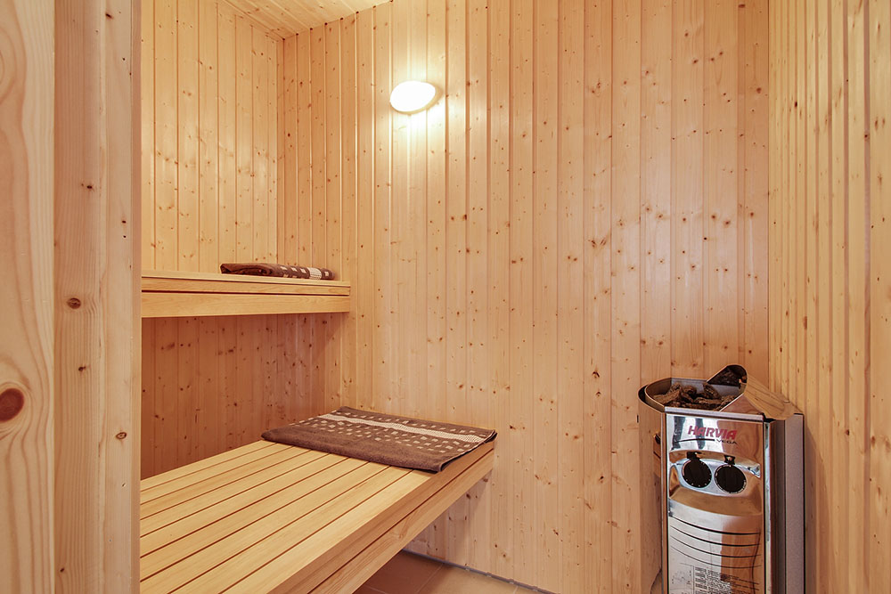 Genießen Sie die heiße Sauna im Luxusferienhaus Nr. 386 für 18 Personen