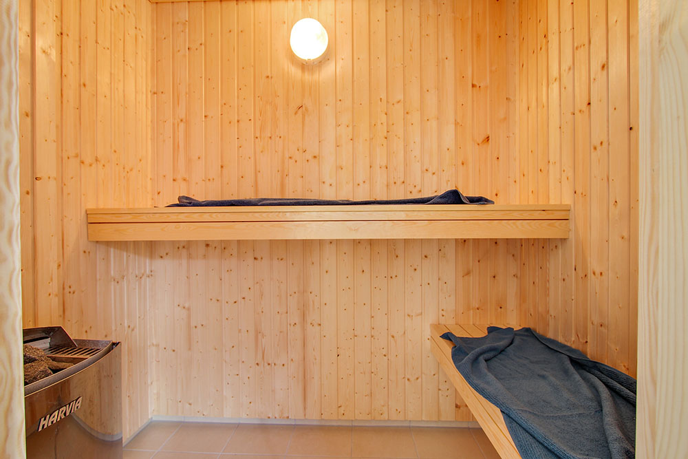 Genießen Sie die heiße Sauna im Luxusferienhaus Nr. 394 für 20 Personen