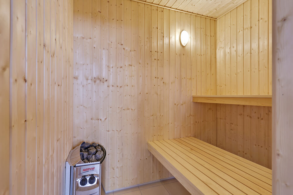 Genießen Sie die heiße Sauna im Luxusferienhaus Nr. 408 für 18 Personen