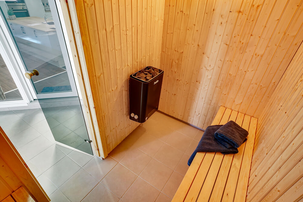Genießen Sie die heiße Sauna im Luxusferienhaus Nr. 446 für 30 Personen