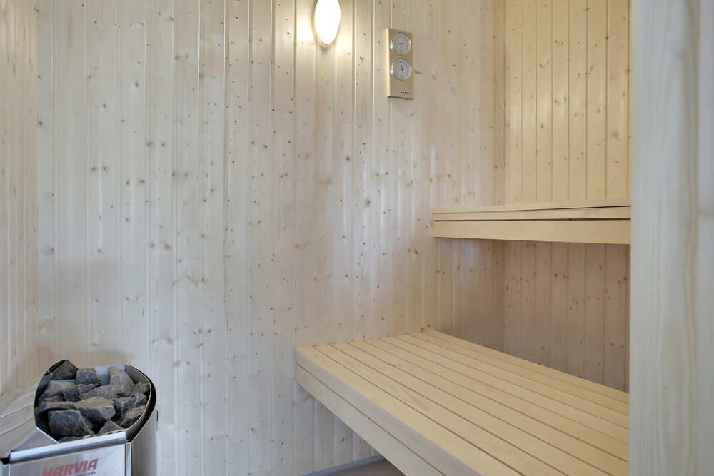 Genießen Sie die heiße Sauna im Luxusferienhaus Nr. 459 für 16 Personen