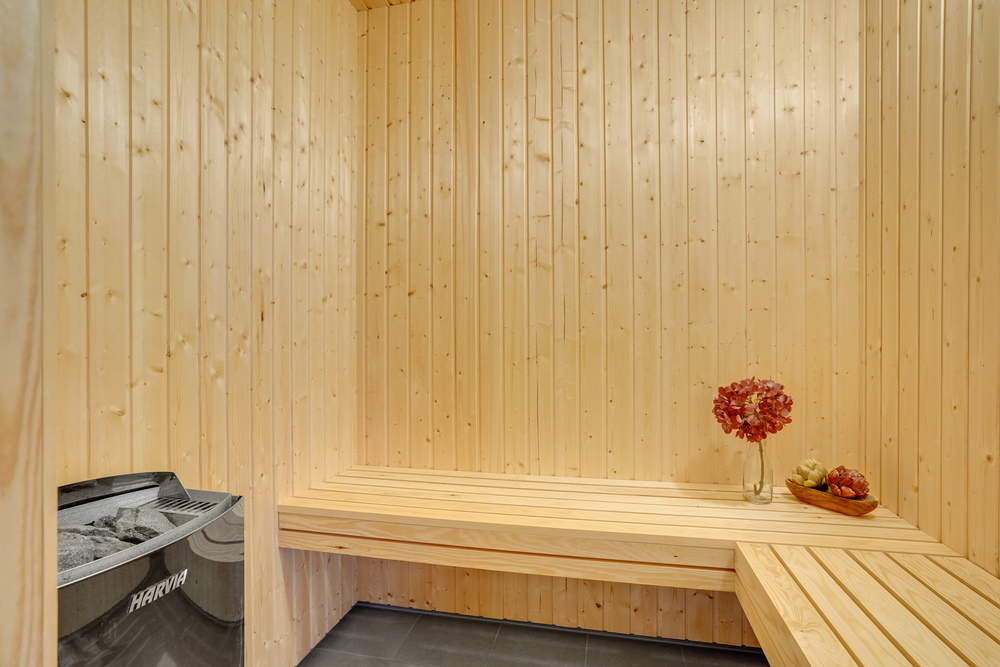 Genießen Sie die heiße Sauna im Luxusferienhaus Nr. 496 für 26 Personen