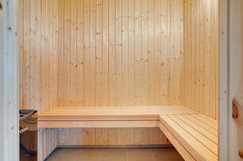 Genießen Sie die heiße Sauna im Luxusferienhaus Nr. 579 für 26 Personen
