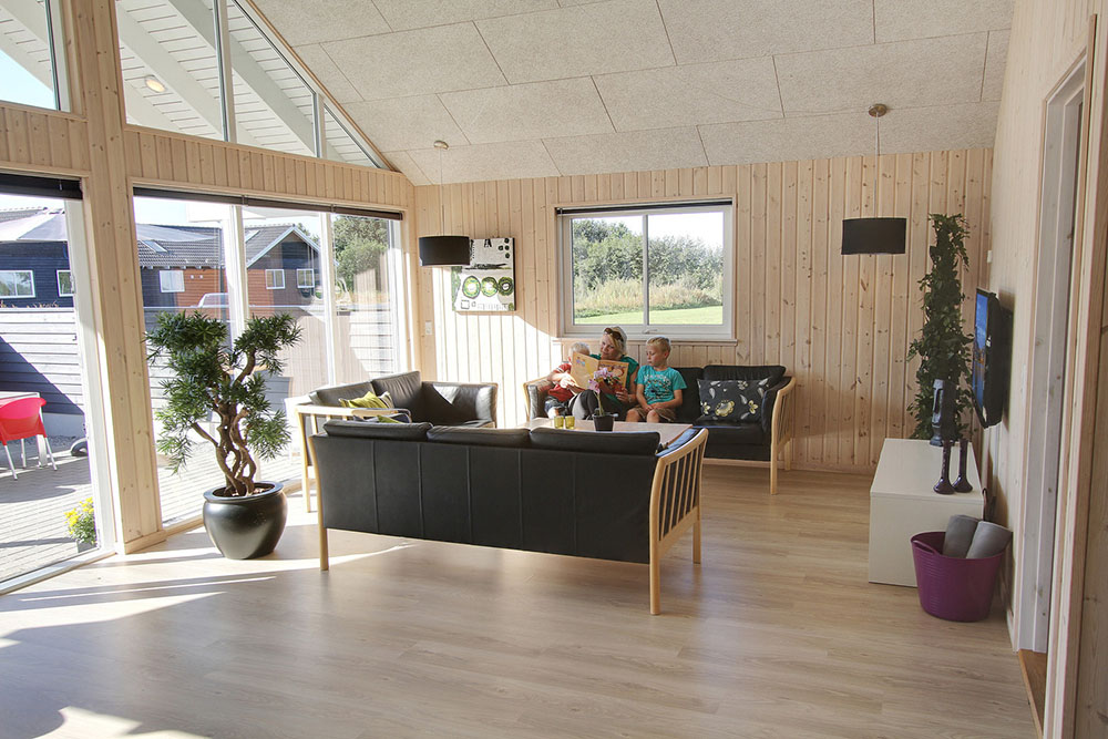 Das Wohnzimmer ist gemütlich eingerichtet mit Sofa und Kaminofen, welcher an kalten Tagen für extra Wärme und Gemütlichkeit sorgt