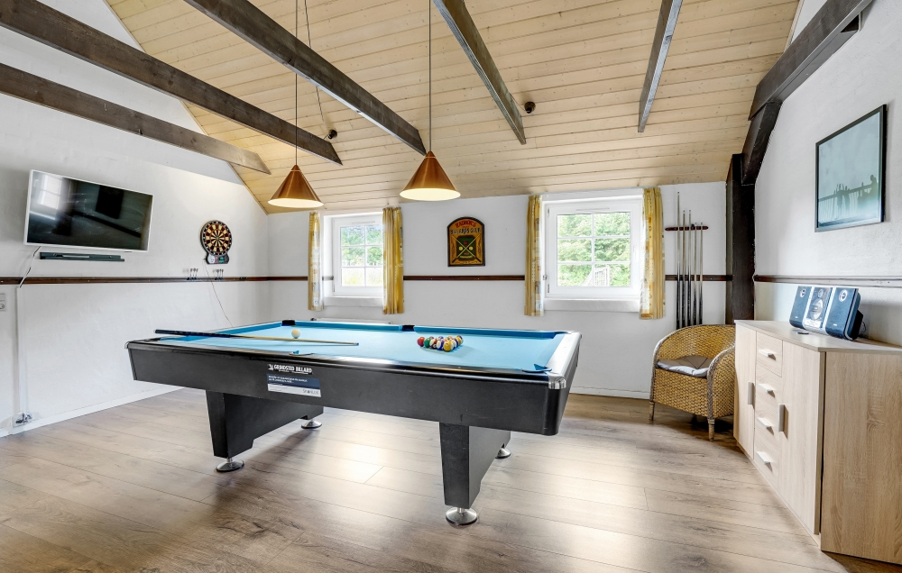 Das Luxusferienhaus 135 für 24 Personen hat einen großen Aktivitätsraum mit u. a. Billard und Darts