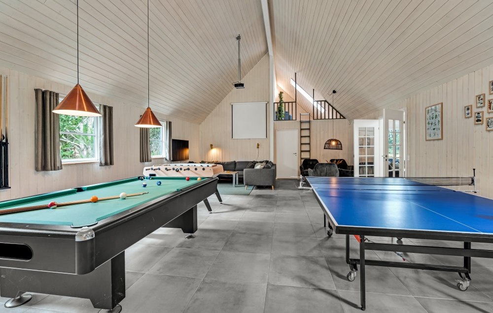 Wer in seinen Ferien auf der Suche nach Aktivitäten ist, findet in diesem Luxussommerhaus ein reichhaltiges Angebot. Der imposante Aktivitätenraum lädt zu stundenlangem Schlagabtausch u.a. bei Billard, Airhockey, Kicker, Dart und Tischtennis ein
